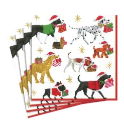 Caspari Christmas Napkins|Paper Luncheon Napkins|Christmas Delivery Paper Luncheon Napkins in White - 20 Per Package
