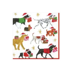 Caspari Christmas Napkins|Paper Cocktail Napkins|Christmas Delivery Paper Cocktail Napkins in White - 20 Per Package