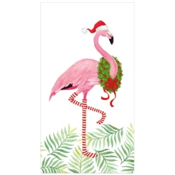 Caspari Christmas Napkins|Paper Guest Towels|Christmas Flamingos Paper Guest Towel Napkins - 15 Per Package