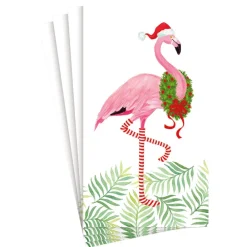 Caspari Christmas Napkins|Paper Guest Towels|Christmas Flamingos Paper Guest Towel Napkins - 15 Per Package