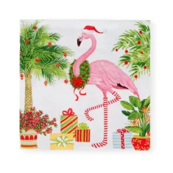 Caspari Christmas Napkins|Paper Cocktail Napkins|Christmas Flamingos Paper Cocktail Napkins - 20 Per Package