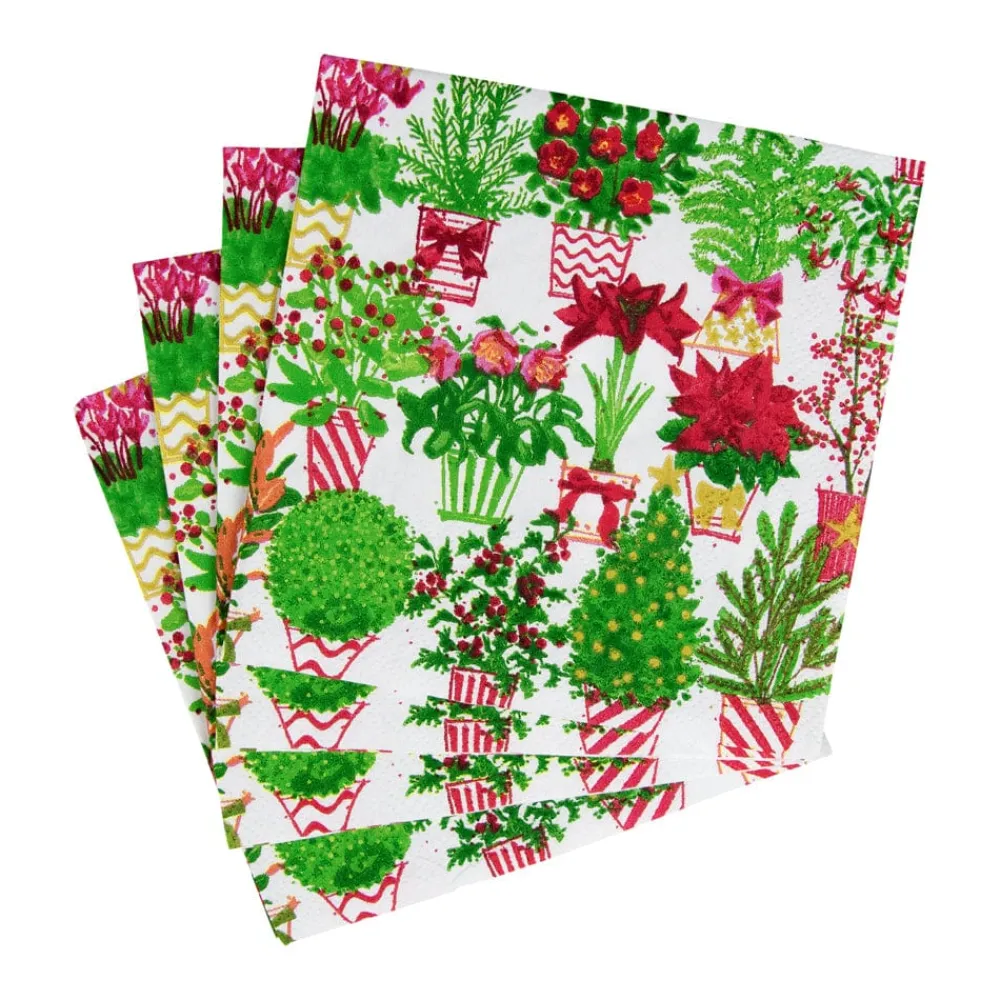Caspari Christmas Napkins|Paper Cocktail Napkins|Christmas Flower Market Cocktail Napkins - 20 Per Package