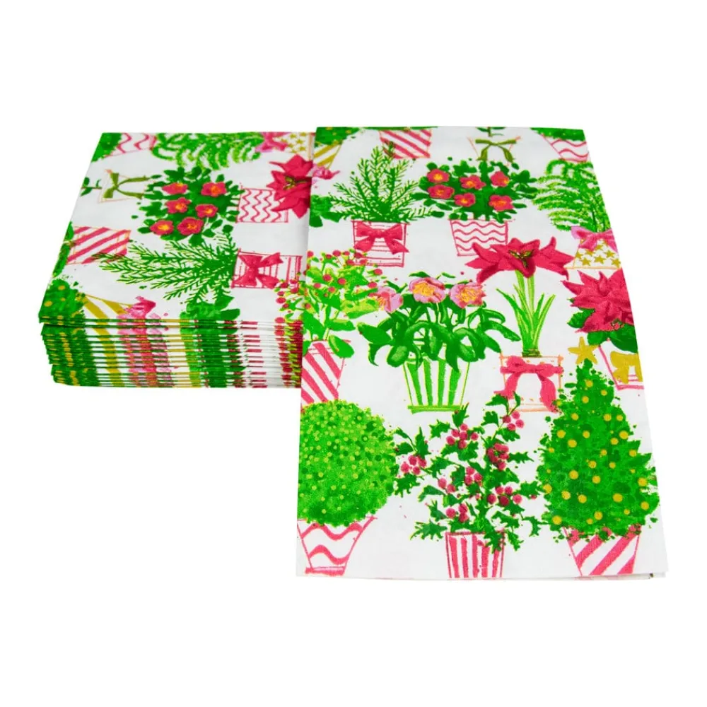 Caspari Christmas Napkins|Paper Guest Towels|Christmas Flower Market Guest Towel Napkins - 15 Per Package