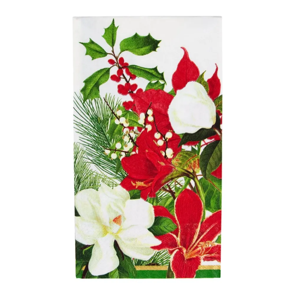 Caspari Christmas Napkins|Paper Guest Towels|Christmas Garden Guest Towel Napkins - 15 Per Package