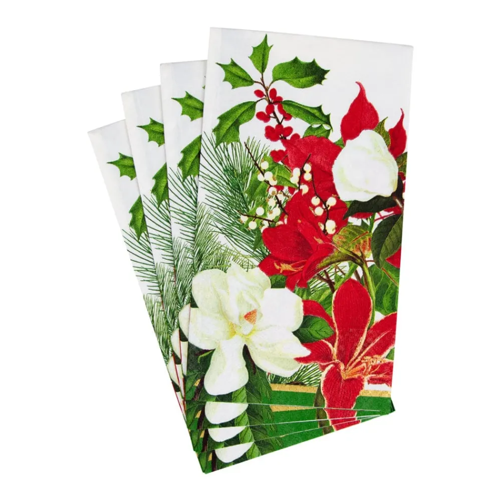Caspari Christmas Napkins|Paper Guest Towels|Christmas Garden Guest Towel Napkins - 15 Per Package