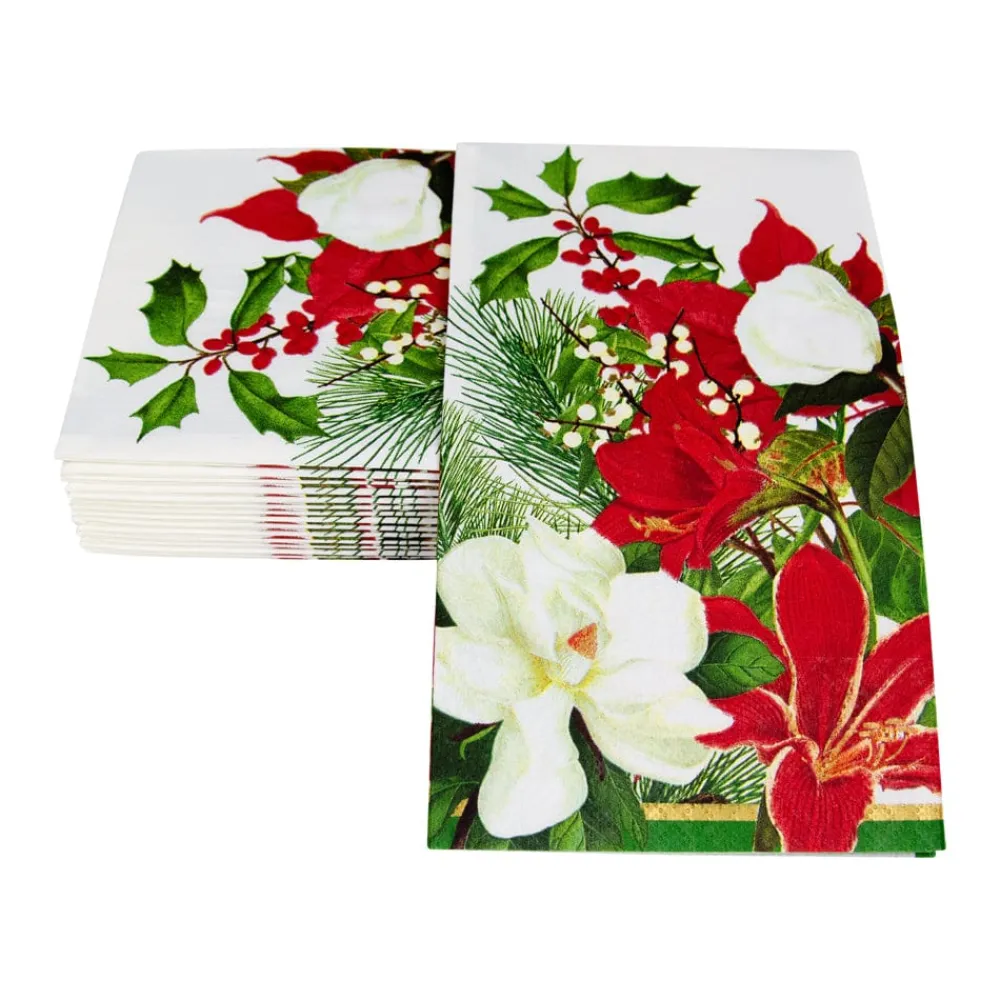 Caspari Christmas Napkins|Paper Guest Towels|Christmas Garden Guest Towel Napkins - 15 Per Package