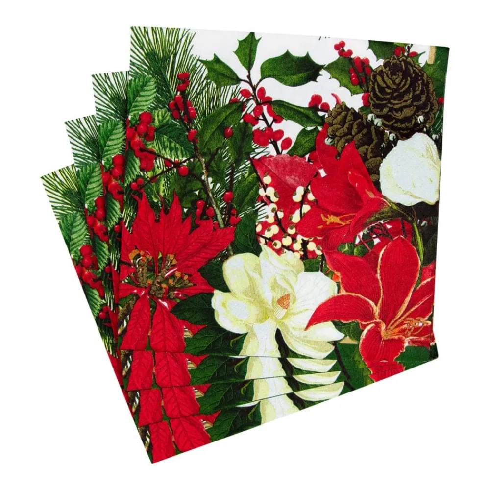 Caspari Christmas Napkins|Paper Luncheon Napkins|Christmas Garden Luncheon Napkins - 20 Per Package