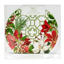 Caspari Christmas Placemats & Coasters|Paper Placemats|Christmas Garden Paper Placemats - 12 Per Package