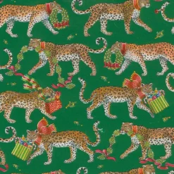 Caspari Christmas Wrapping Paper|Wrapping Paper|Christmas Leopards Gift Wrapping Paper in Dark Green - 30