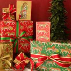 Caspari Christmas Wrapping Paper|Wrapping Paper|Christmas Leopards Gift Wrapping Paper in Red - 30