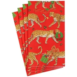 Caspari Christmas Napkins|Paper Guest Towels|Christmas Leopards Paper Guest Towel Napkins in Red - 15 Per Package