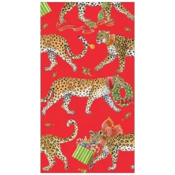 Caspari Christmas Napkins|Paper Guest Towels|Christmas Leopards Paper Guest Towel Napkins in Red - 15 Per Package
