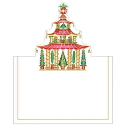 Caspari Christmas Place Cards|Place Cards|Christmas Pagodas Die-Cut Place Cards - 8 Per Package