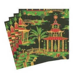 Caspari Paper Luncheon Napkins|Christmas Pagodas Paper Luncheon Napkins in Black - 20 Per Package