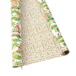 Caspari Christmas Wrapping Paper|Wrapping Paper|Christmas Pagodas Reversible Gift Wrapping Paper in White - 30" x 8' Roll