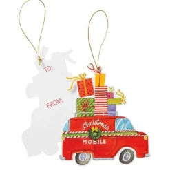 Caspari Christmas Gift Tags & Labels|Gift Tags & Enclosure Cards|Christmas Rush Decorative Die-Cut Gift Tag - 4 Per Package