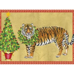 Caspari Christmas And Holiday Cards|Boxed Holiday Cards|Christmas Tiger Small Boxed Christmas Cards - includes 15 cards & envelopes