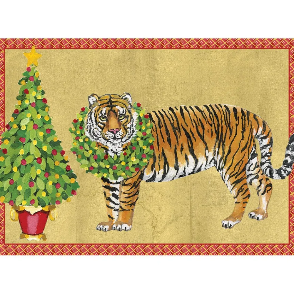 Caspari Christmas And Holiday Cards|Boxed Holiday Cards|Christmas Tiger Small Boxed Christmas Cards - includes 15 cards & envelopes