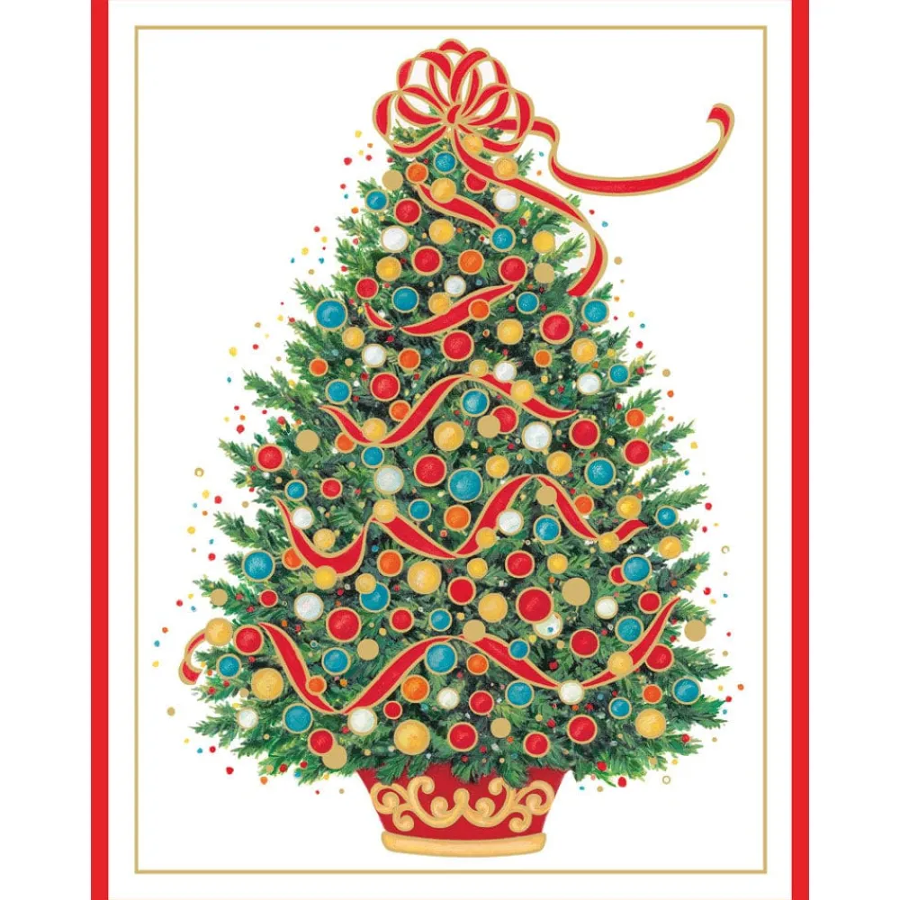 Caspari Christmas And Holiday Cards|Boxed Holiday Cards|Christmas Tree Embossed Large Boxed Christmas Cards - includes 10 cards & envelopes