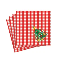 Caspari Christmas Napkins|Paper Cocktail Napkins|Christmas Tree Gingham Paper Cocktail Napkins - 20 Per Package