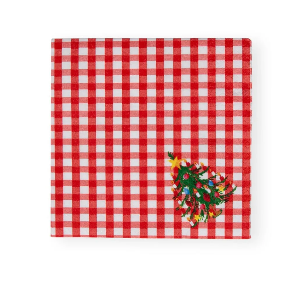 Caspari Christmas Napkins|Paper Luncheon Napkins|Christmas Tree Gingham Paper Luncheon Napkins - 20 Per Package