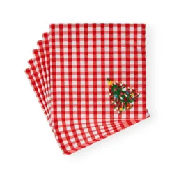 Caspari Christmas Napkins|Paper Luncheon Napkins|Christmas Tree Gingham Paper Luncheon Napkins - 20 Per Package