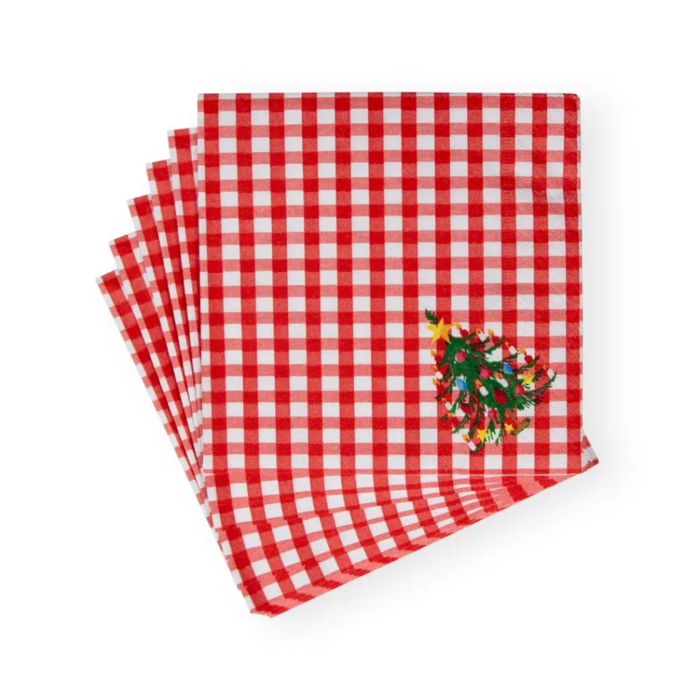 Caspari Christmas Napkins|Paper Luncheon Napkins|Christmas Tree Gingham Paper Luncheon Napkins - 20 Per Package