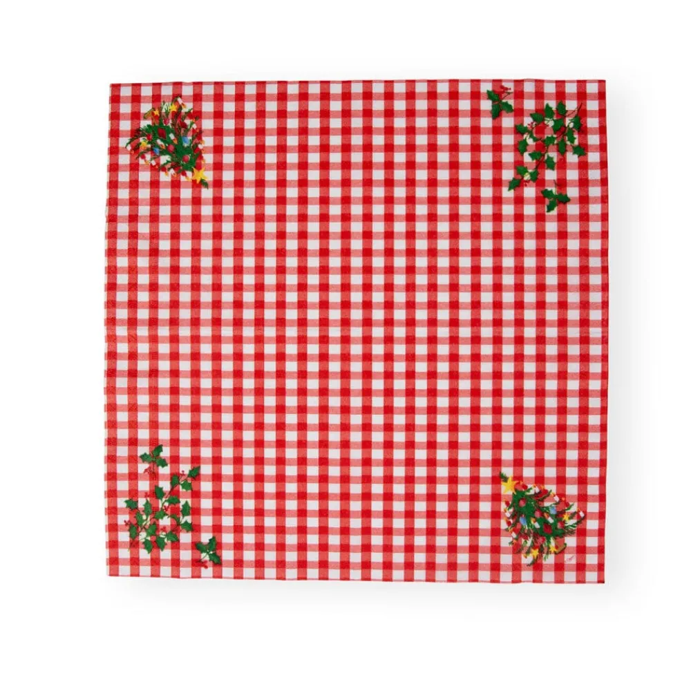 Caspari Christmas Napkins|Paper Luncheon Napkins|Christmas Tree Gingham Paper Luncheon Napkins - 20 Per Package