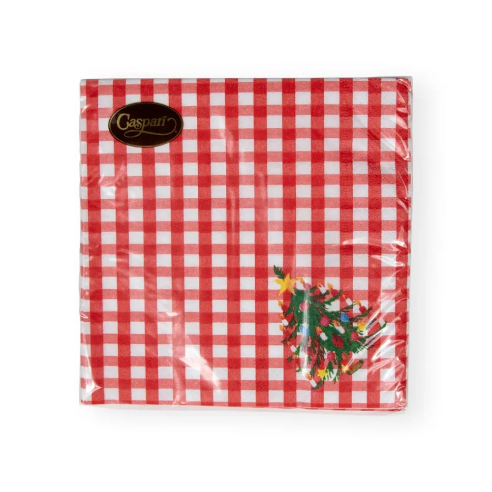 Caspari Christmas Napkins|Paper Luncheon Napkins|Christmas Tree Gingham Paper Luncheon Napkins - 20 Per Package