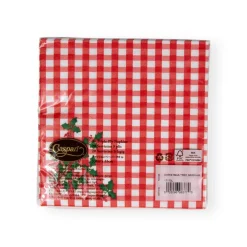 Caspari Christmas Napkins|Paper Luncheon Napkins|Christmas Tree Gingham Paper Luncheon Napkins - 20 Per Package