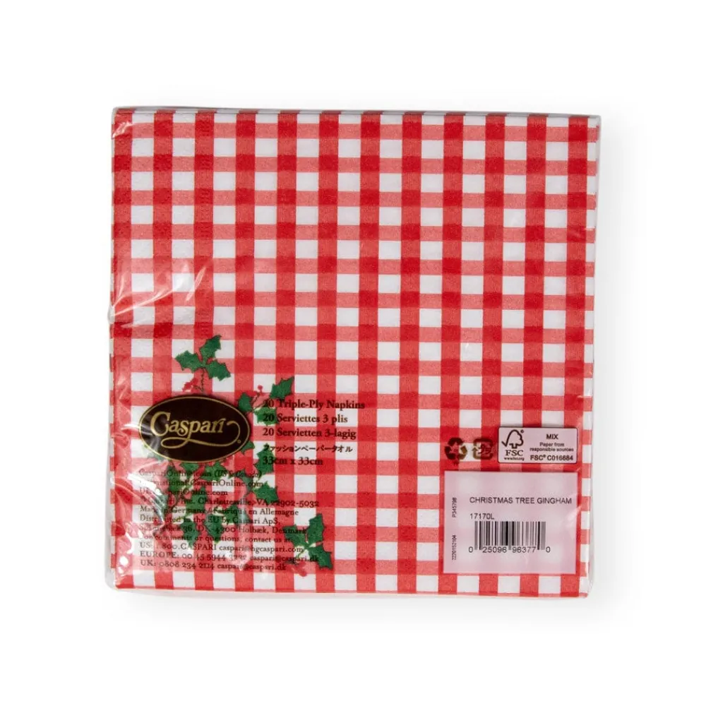 Caspari Christmas Napkins|Paper Luncheon Napkins|Christmas Tree Gingham Paper Luncheon Napkins - 20 Per Package