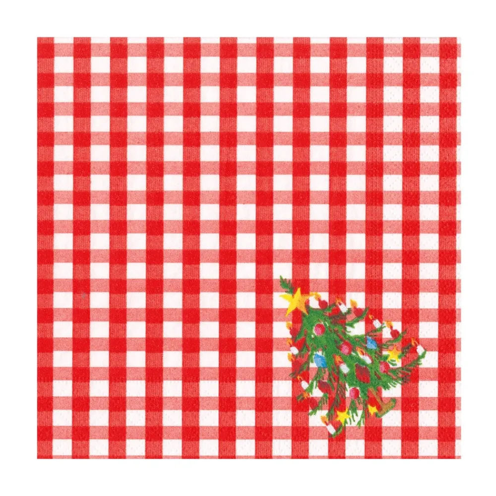 Caspari Christmas Napkins|Paper Luncheon Napkins|Christmas Tree Gingham Paper Luncheon Napkins - 20 Per Package