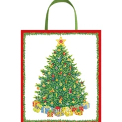 Caspari Christmas Gift & Bottle Bags|Gift & Bottle Bags|Christmas Tree Large Gift Bag 10"L x 4.75"W x 11.75"H - includes 1 bag