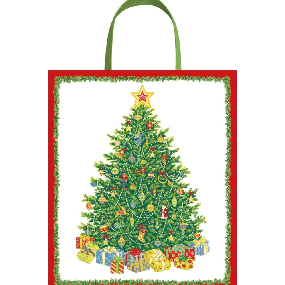 Caspari Christmas Gift & Bottle Bags|Gift & Bottle Bags|Christmas Tree Large Gift Bag 10"L x 4.75"W x 11.75"H - includes 1 bag