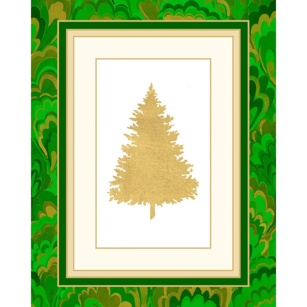 Caspari Christmas And Holiday Cards|Boxed Holiday Cards|Christmas Tree Marbled Foil Classic Boxed Christmas Cards - includes 10 cards & envelopes