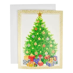 Caspari Christmas And Holiday Cards|Boxed Holiday Cards|Christmas Tree with Ceramic Ornaments Large Boxed Christmas Cards - includes 15 cards & envelopes