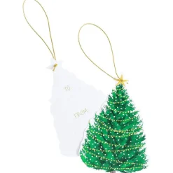 Caspari Christmas Gift Tags & Labels|Gift Tags & Enclosure Cards|Christmas Tree with Lights Decorative Die-Cut Gift Tags - 4 Per Package