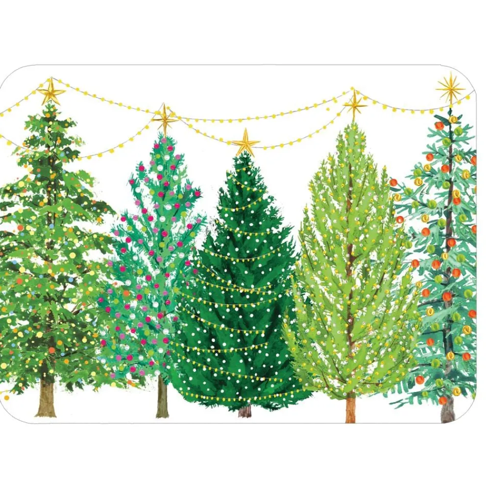 Caspari Christmas Placemats & Coasters|Paper Placemats|Christmas Tree with Lights Rectangle Paper Placemats - 12 Per Package