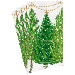 Caspari Christmas Napkins|Paper Guest Towels|Christmas Trees with Lights Paper Guest Towel Napkins - 15 Per Package