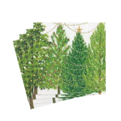 Caspari Christmas Napkins|Paper Cocktail Napkins|Christmas Trees with Lights Paper Cocktail Napkins - 20 Per Package