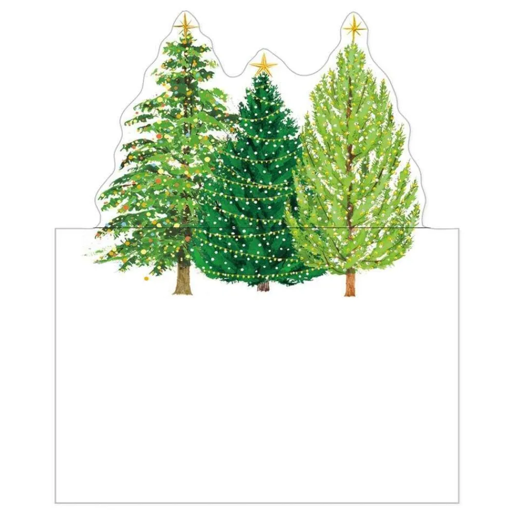Caspari Christmas Place Cards|Place Cards|Christmas Trees with Lights Die-Cut Place Cards - 8 Per Package