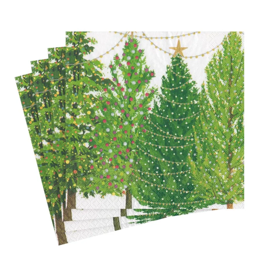 Caspari Christmas Napkins|Paper Luncheon Napkins|Christmas Trees with Lights Paper Luncheon Napkins - 20 Per Package