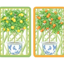 Caspari Playing Cards|Bridge|Citrus Topiaries Large Type Playing Cards - 2 Decks Included