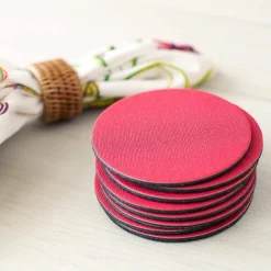 Caspari Cocktail Party|Mother'S Day|Classic Canvas Felt-Backed Coasters in Fucshia - 8 Per Box
