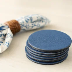 Caspari Mother'S Day|Father'S Day|Classic Canvas Felt-Backed Coasters in Navy - 8 Per Box