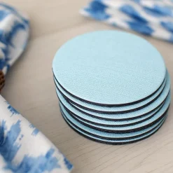Caspari Mother'S Day|Coasters|Classic Canvas Felt-Backed Coasters in Aqua - 8 Per Box