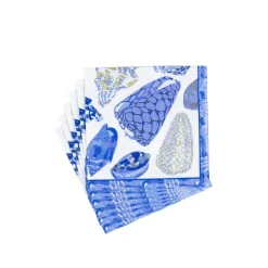 Caspari Paper Cocktail Napkins|Coquillage Blue Cocktail Napkins - 20 Per Package
