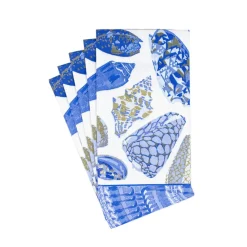 Caspari Paper Guest Towels|Coquillage Blue Guest Towel Napkins - 15 Per Package