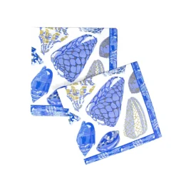 Caspari Paper Luncheon Napkins|Coquillage Blue Luncheon Napkins - 20 Per Package