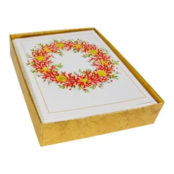 Caspari Christmas And Holiday Cards|Boxed Holiday Cards|Coral And Shell Wreath Foil Classic Embossed Boxed Christmas Cards - includes 10 cards & envelopes